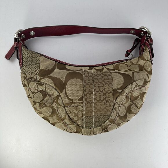 Y2K Coach Patchwork Purse Monogram Hobo Shoulder Bag Red Crocodile Print Handle - Picture 2 of 16